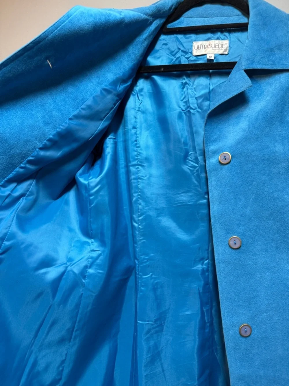 Ultra Suede -Vintage - Turquoise Blue Women's Suede Trench Coat size 12 - Picture 4 of 4